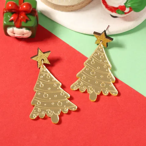 Pendientes Colgantes Creativos de Acrílico de Espejo de Árbol de Navidad para Mujer Diseño de Estrella Único Joyería Festiva