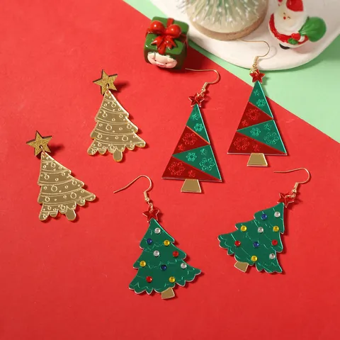 Pendientes Colgantes Creativos de Acrílico de Espejo de Árbol de Navidad para Mujer Diseño de Estrella Único Joyería Festiva