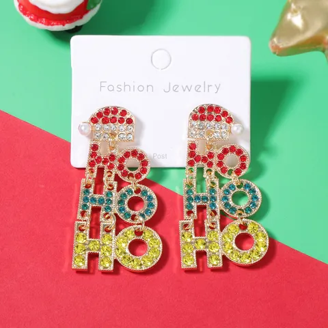 Orecchini a Goccia con Lettere HO HO HO di Natale per Donna in Lega Zirconia Perline Cappello di Natale Gioielli per Feste