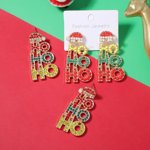 Orecchini a Goccia con Lettere HO HO HO di Natale per Donna in Lega Zirconia Perline Cappello di Natale Gioielli per Feste