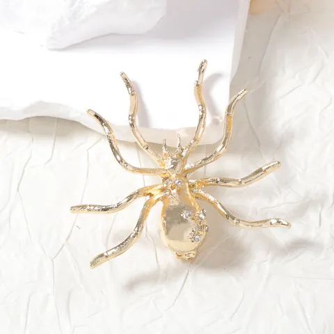 Vintage Gothic Exaggerated Alloy Spider Brooch With Rhinestones Animal Shape Fashion Jewelry Pin For Women Daily Party
