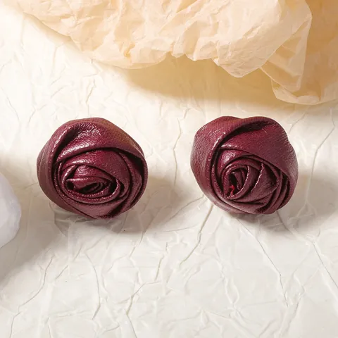 French Vintage Leather Rose Stud Earrings Elegant PU Flower Bud Earrings For Women Valentine's Day Jewelry Gift