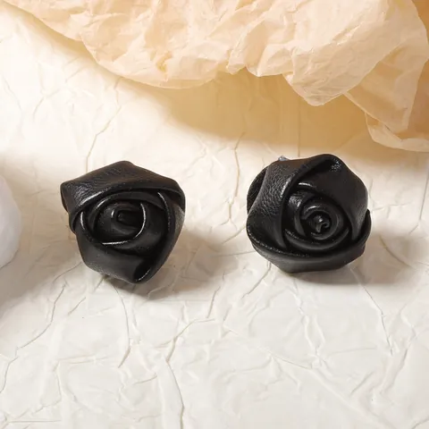 French Vintage Leather Rose Stud Earrings Elegant PU Flower Bud Earrings For Women Valentine's Day Jewelry Gift