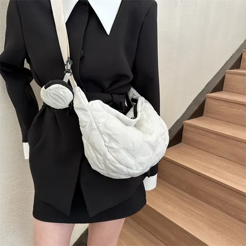 Bolso de Hombro Acolchado de Tela Oxford para Mujer Gran Capacidad Bolso Bandolera Hobo Con Mini Monedero Redondo Desmontable