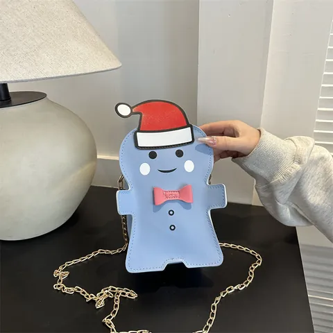 Kerstmis Peperkoekmannetje Crossbody Tas PU Leer Cartoon Kleine Schoudertas Met Metalen Ketting Voor Dames Kinderen