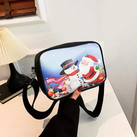 Kerst Thema PU Leer Crossbodytas Voor Vrouwen Vrolijk Kerstfeest Print Kleine Vierkante Schoudertas Verstelbaar Cadeau