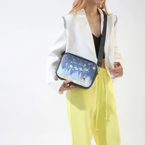 Kerst Thema PU Leer Crossbodytas Voor Vrouwen Vrolijk Kerstfeest Print Kleine Vierkante Schoudertas Verstelbaar Cadeau