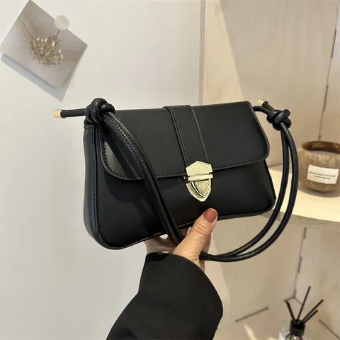 Damen Casual PU Leder Kleine Quadratische Tasche Mit Goldenem Metallschloss Und Knotengurt Schulter Umhängetasche Für Alltag