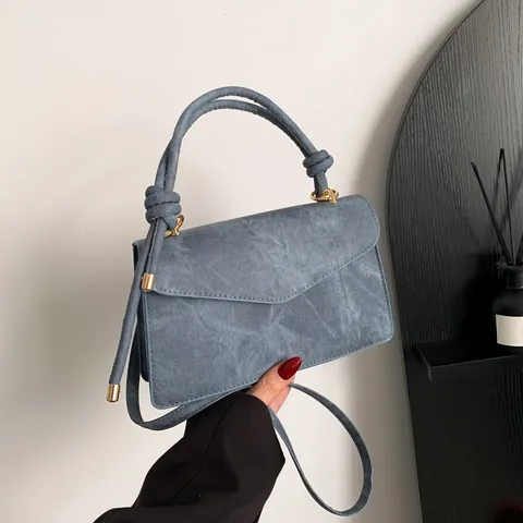Borsa Donna Retrò in Pelle PU con Patta a Busta Piccola Quadrata Minimalista Sfumata Ombre con Manico Annodato a Spalla Tracolla