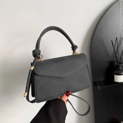 Borsa Donna Retrò in Pelle PU con Patta a Busta Piccola Quadrata Minimalista Sfumata Ombre con Manico Annodato a Spalla Tracolla