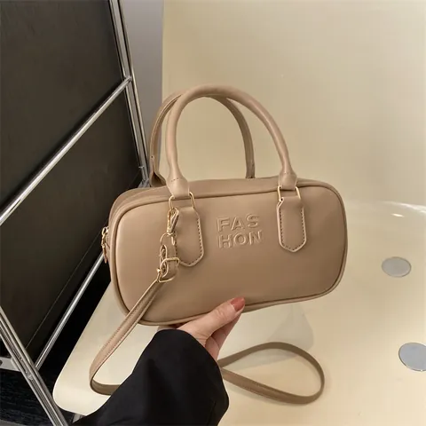 Dames Mode PU-Leder Kleine Vierkante Schoudertas Eenvoudige Handtas met Gedrukte Letters Veelzijdige Crossbodytas met Gouden Hardware