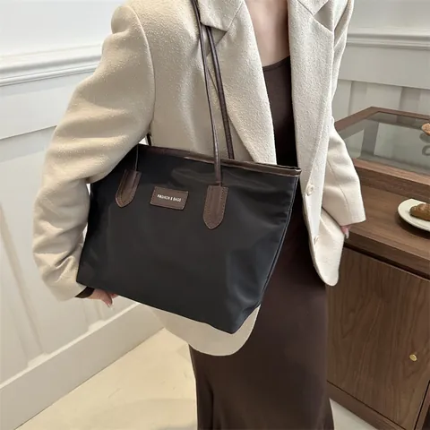 Borsa Shopping Donna in Tessuto Oxford Grande Capacità Minimalista PU Patchwork Borsa a Spalla Casual Quotidiana Pendolare
