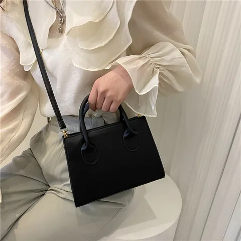 Damen Minimalistische PU-Leder Kleine Quadratische Handtasche Umhängetasche Einfarbig Alltag Pendeln Schultertasche Mit Doppelgriff