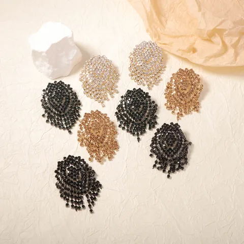 Women Vintage Luxury Zinc Alloy Rhinestone Tassel Drop Earrings Exaggerated Geometric Formal Wedding Party Banquet Jewelry