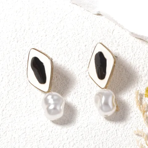 Pendientes Colgantes Vintage Elegantes Geométricos de Aleación Esmalte Goteo de Aceite Con Perla Barroca Artificial de Imitación Joyería