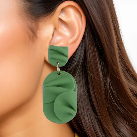 Korean Style Simple Sweet Petal Shape Polymer Clay Drop Earrings Elegant Matte Wrinkled Texture Geometric Earrings For Women Jewelry Gift