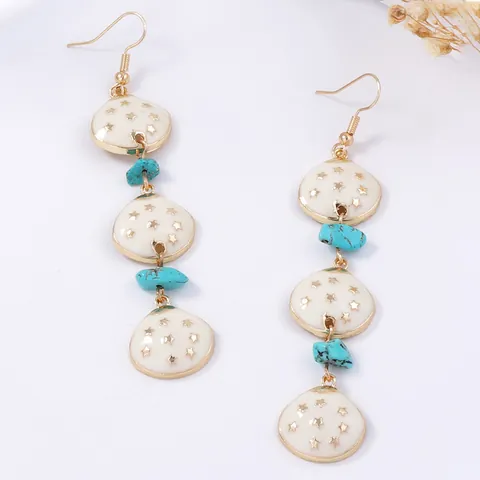 Boucles d'Oreilles Bohèmes en Alliage Émaillé Goutte d'Eau Motif Étoile Avec Turquoise Synthétique Bijoux Pendante Femme
