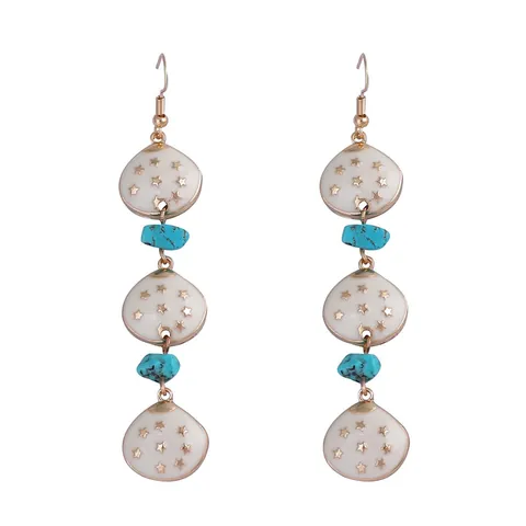 Boucles d'Oreilles Bohèmes en Alliage Émaillé Goutte d'Eau Motif Étoile Avec Turquoise Synthétique Bijoux Pendante Femme