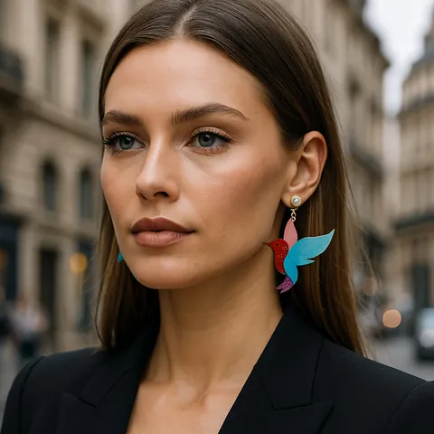 Tropical Bird Flower Acrylic Drop Earrings With Imitation Pearl Glitter Patchwork Parrot Toucan Hummingbird Rose Women Jewelry