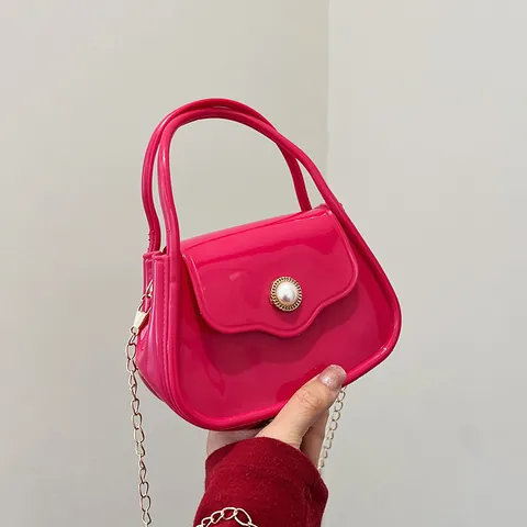 Women's Mini Jelly Bag Pearl Buckle Handbag Kids Fashion Chain Shoulder Bag Crossbody Bag PU Material Square Party Purse
