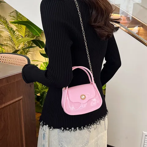 Women's Mini Jelly Bag Pearl Buckle Handbag Kids Fashion Chain Shoulder Bag Crossbody Bag PU Material Square Party Purse