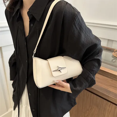Borsa a Spalla Y2K in Pelle PU Con Fibbia a Stella per Donna Borsa Sottoascellare Vintage Baguette Borsa a Mano Piccola Quadrata