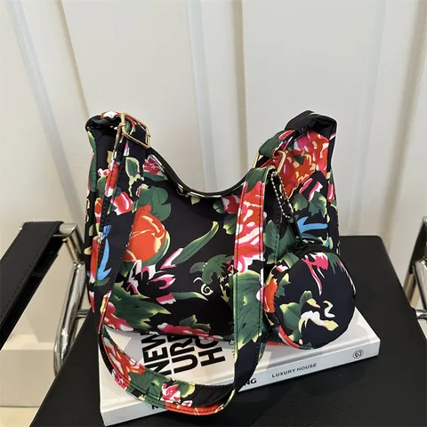 Vintage Ethnic Style Women Tote Bag Large Peony Floral Print PU Shoulder Bag With Round Pouch Trendy Folk Art Handbag