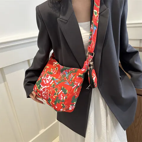 Vintage Ethnic Style Women Tote Bag Large Peony Floral Print PU Shoulder Bag With Round Pouch Trendy Folk Art Handbag