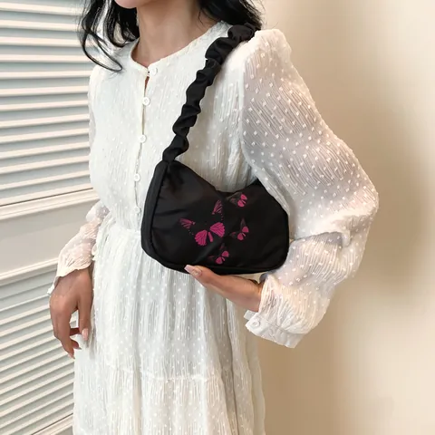 Borsa Sottobraccio Donna con Stampa Farfalla Stile Y2K Tracolla Pieghettata in Nylon Borsa Casual con Cerniera Estate