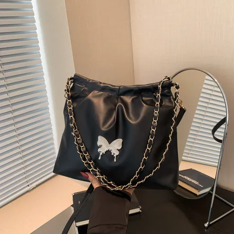 Borsa a Spalla Pieghettata da Donna in Pelle PU con Fibbia a Farfalla Borsa Tote Cloud Elegante Tracolla a Catena per Tutti i Giorni