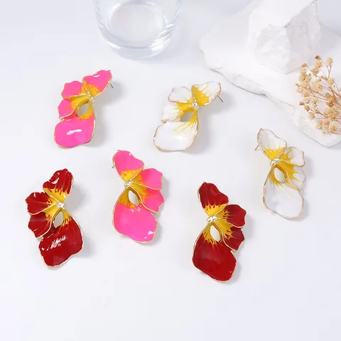 Pendientes de Botón Florales Grandes Bohemios para Mujer Pendientes de Pétalos de Flores con Esmalte Único Joyería