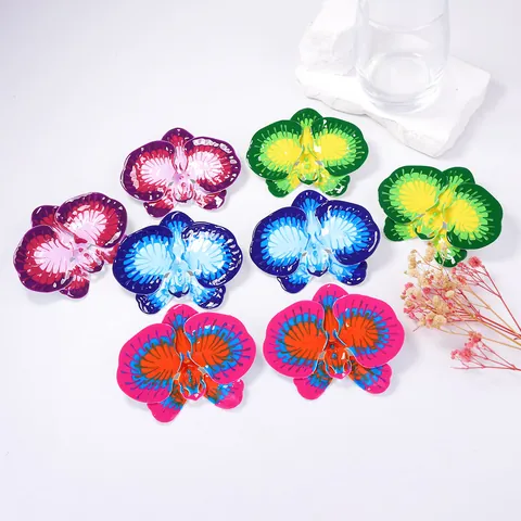 Vintage Statement Orchid Flower Stud Earrings Stainless Steel Enamel Large Floral Earrings For Women Vacation Party Jewelry