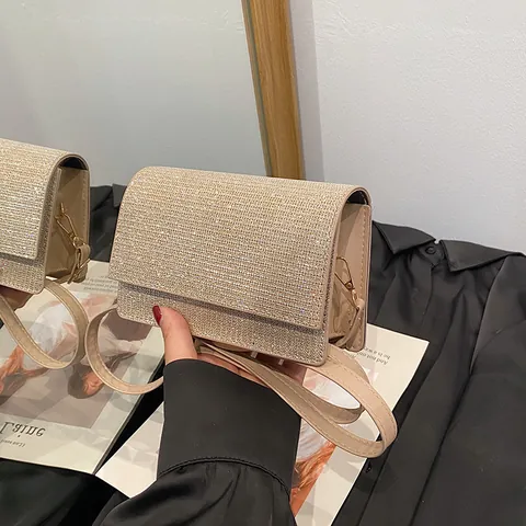 Damen Mode Glitzer Strass Umhängetasche PU Leder Kleine Quadratische Schultertasche Für Party Abend Täglich Pendeln