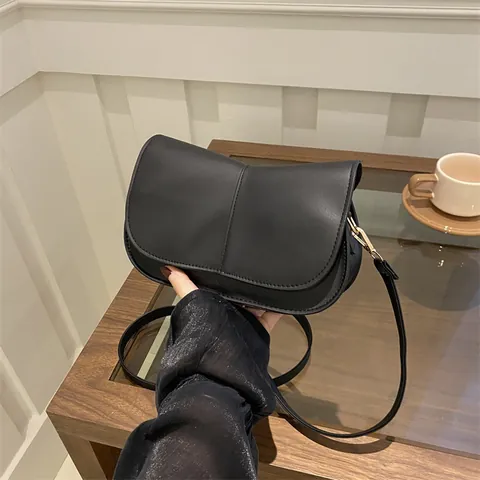 Bolso Cuadrado Pequeño de Cuero de PU Minimalista Vintage para Mujer Bolso Bandolera con Solapa de Color Sólido con Costuras