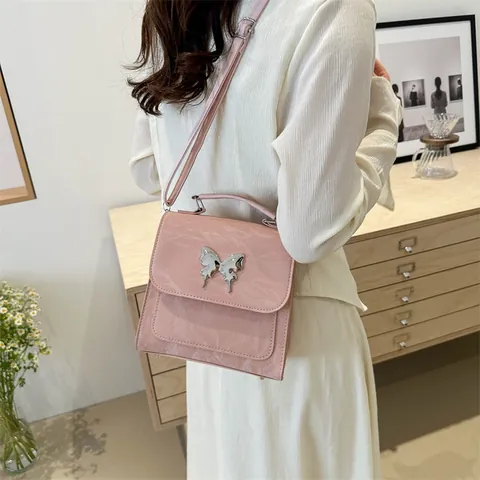 Niche Design Pleated Leather Butterfly Ornament Backpack For Women Fashion Daily Small Square Handbag Sweet Chic Travel Bag