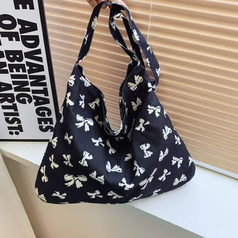 Bolso Tote de Lona para Mujer Estampado de Leopardo Patrón de Lazo Gran Capacidad Bolso de Hombro Casual Moda Diario