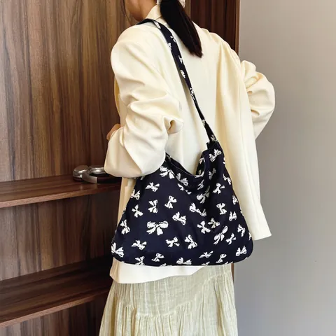 Bolso Tote de Lona para Mujer Estampado de Leopardo Patrón de Lazo Gran Capacidad Bolso de Hombro Casual Moda Diario