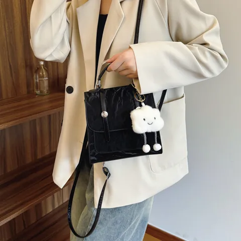Damen Mode Mini Rucksack Faltenstruktur Handtasche Kunstleder Umhängetasche Mit Wolken Anhänger Koreanischer Stil Alltagstasche
