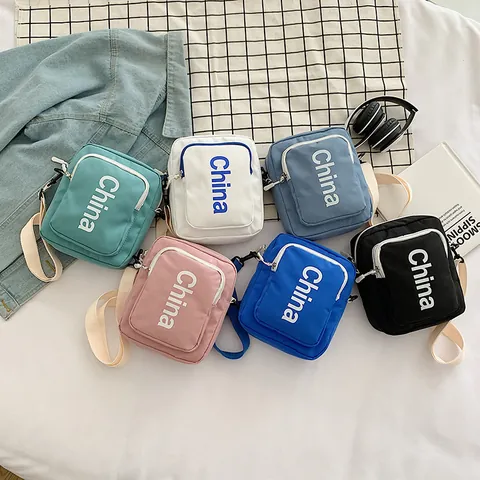 China Letter Print Small Square Crossbody Bag Women Streetwear Casual Nylon Oxford Cloth Shoulder Bag Student Messenger Purse