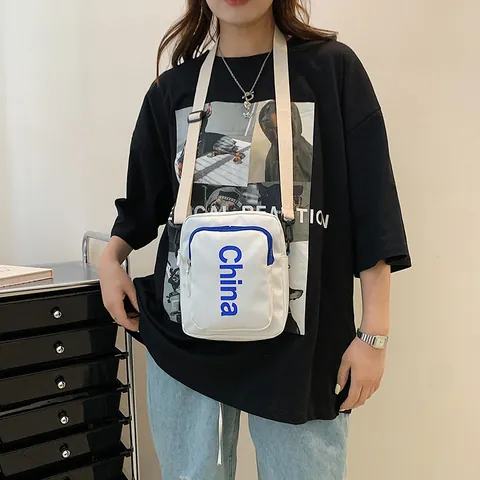 China Letter Print Small Square Crossbody Bag Women Streetwear Casual Nylon Oxford Cloth Shoulder Bag Student Messenger Purse