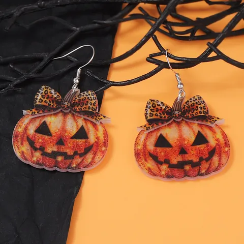 Halloween Δημιουργικά Ακρυλικά Σκουλαρίκια Κρεμαστά Κολοκύθα Με Λεοπάρ Φιόγκο Για Γυναίκες Σκοτεινό Αστείο Στυλ Κοσμήματα Πάρτι