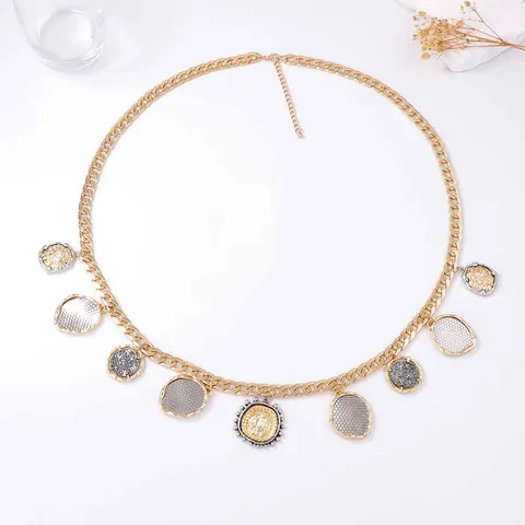 Vintage Bohemian Metal Waist Chain For Women Gold Tone Alloy Coin Badge Geometric Pendant Adjustable Body Chain Jewelry
