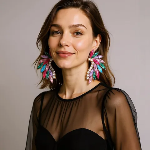 Fashion Feather Wing Stud Earrings Alloy Zirconia Colorful Crystal Earring For Women Daily Party Jewelry Gift