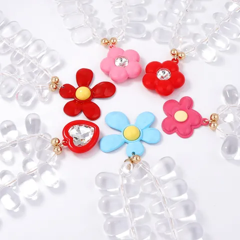 Exaggerated Fashion Colorful Candy Resin Flower Heart Letter Pendant Necklace Transparent Beaded Chain Alloy Jewelry For Women Gift