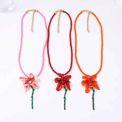 Übertriebene Mode Legierung Blume Anhänger Seil Halskette Bunte Tropföl Blumen Choker Mit Verlängerungskette Schmuck Für Damen