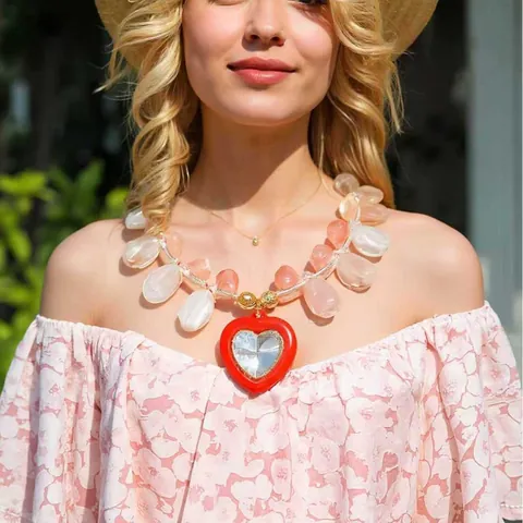 Exaggerated Fashion Colorful Candy Resin Flower Heart Letter Pendant Necklace Transparent Beaded Chain Alloy Jewelry For Women Gift