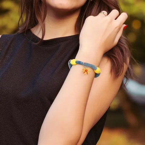 Bohemian Handmade Braided Fabric Bead Bracelet Colorful Denim Cotton Rope Hand Chain With Sun Charm Jewelry For Men Women Casual Vacation Accessory