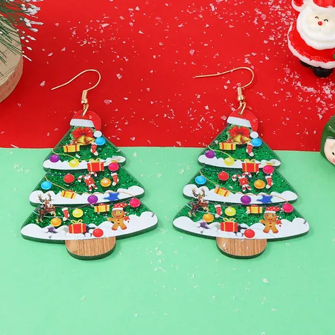 Weihnachtsbaum Acryl Ohrhänger Für Damen Festlich Cartoon Lebkuchenmann Rentier Druck Feiertag Ohrringe Schmuck Geschenk