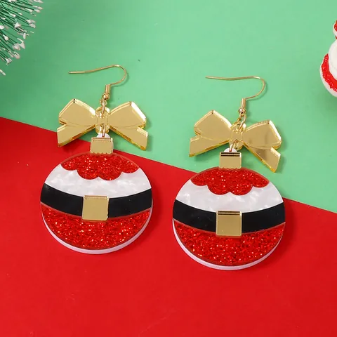 Christmas Santa Suit Acrylic Drop Earrings Gold Mirror Bow Red Glitter White Marble Festive Holiday Women Jewelry Gift