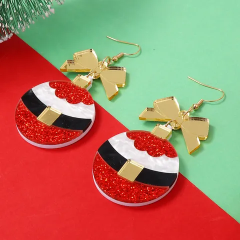 Christmas Santa Suit Acrylic Drop Earrings Gold Mirror Bow Red Glitter White Marble Festive Holiday Women Jewelry Gift